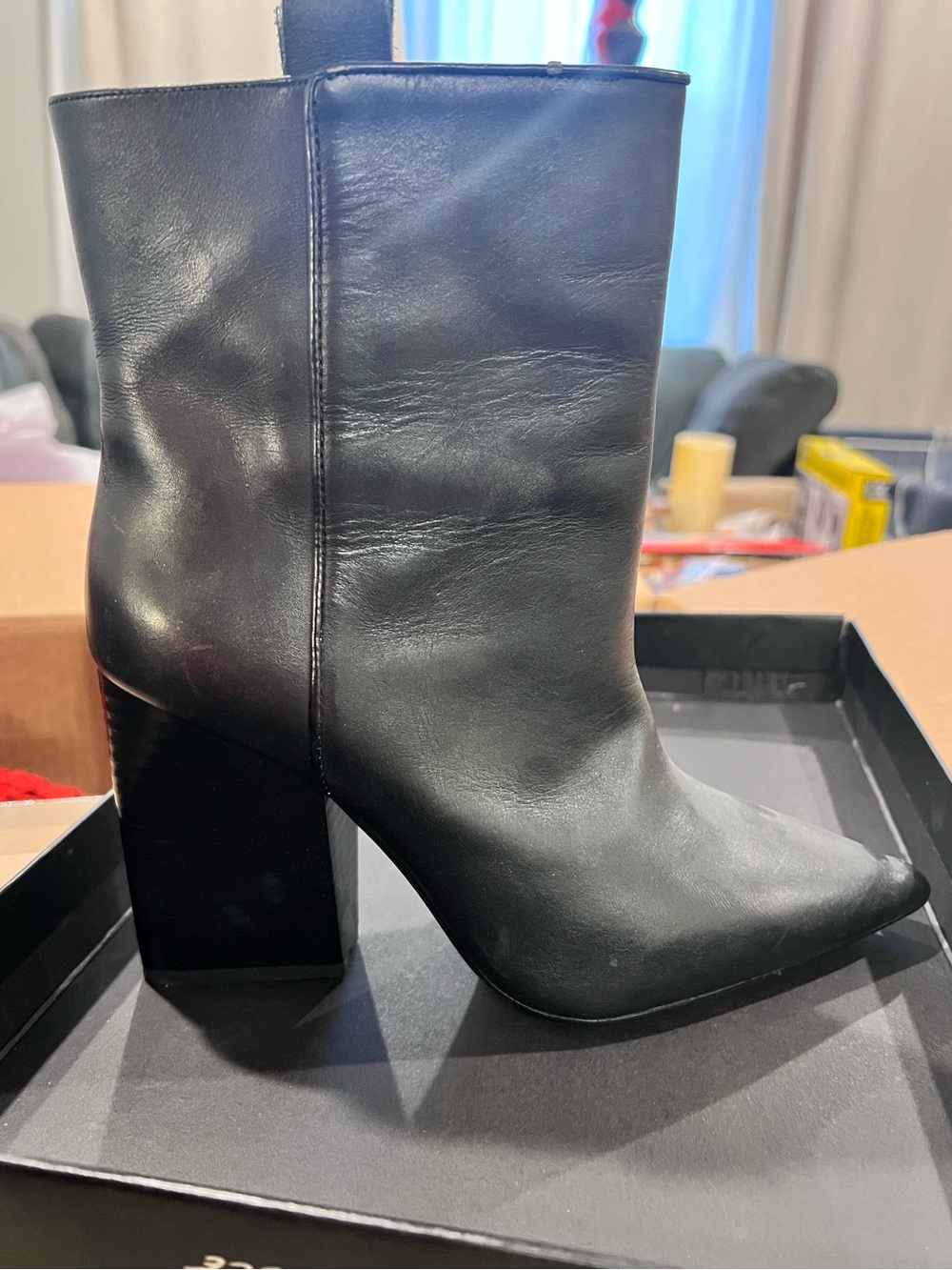 Zara Classic Black Leather Block-Heel Women's Ankle Boots